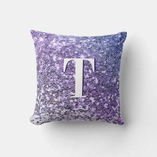 Lila Ombre Klumpiger Glitter Monogramm Kissen