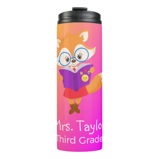 Lila Ombre-Lehrer-Geschenkfox Thermosbecher (Vorderseite)