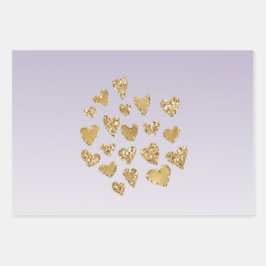 Lila Ombre Sparkle Gold Glitzer Hearts Geschenkpapier Set