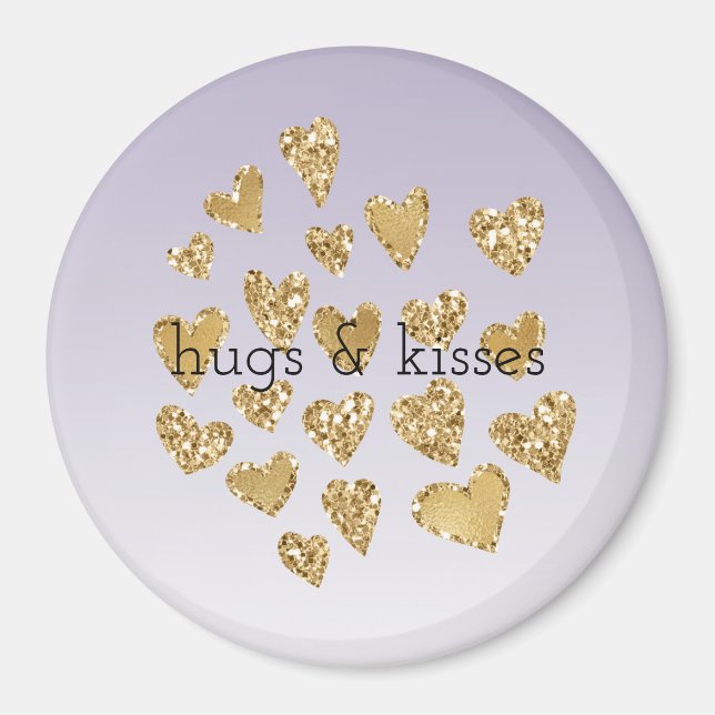 Lila Ombre Sparkle Gold Glitzer Hearts Magnet (Vorne)