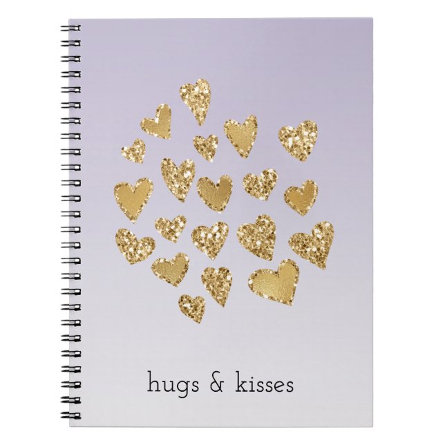 Lila Ombre Sparkle Gold Glitzer Hearts Notizblock (Vorderseite)