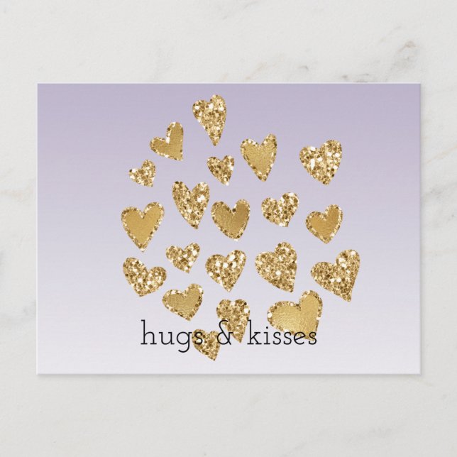 Lila Ombre Sparkle Gold Glitzer Hearts Postkarte (Vorderseite)
