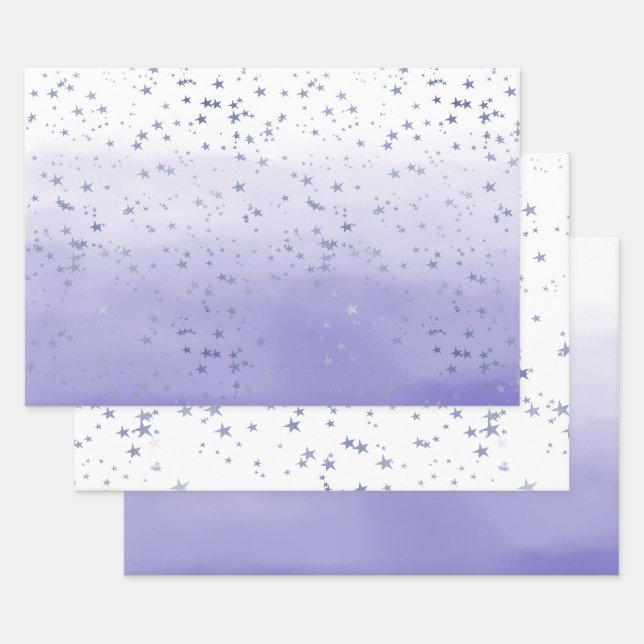 Lila Ombre Stars Geschenkpapier Set