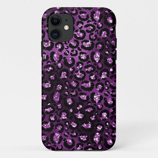 Lila Ombre- und Black Glam Glitzer Leopard Spots Case-Mate iPhone Hülle (Rückseite)