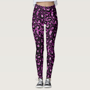 Lila Ombre- und Black Glam Glitzer Leopard Spots Leggings