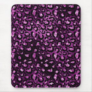 Lila Ombre- und Black Glam Glitzer Leopard Spots Mousepad