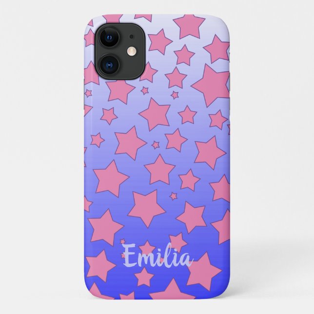 Lila Ombre und rosa Sterne Case-Mate iPhone Hülle (Rückseite)
