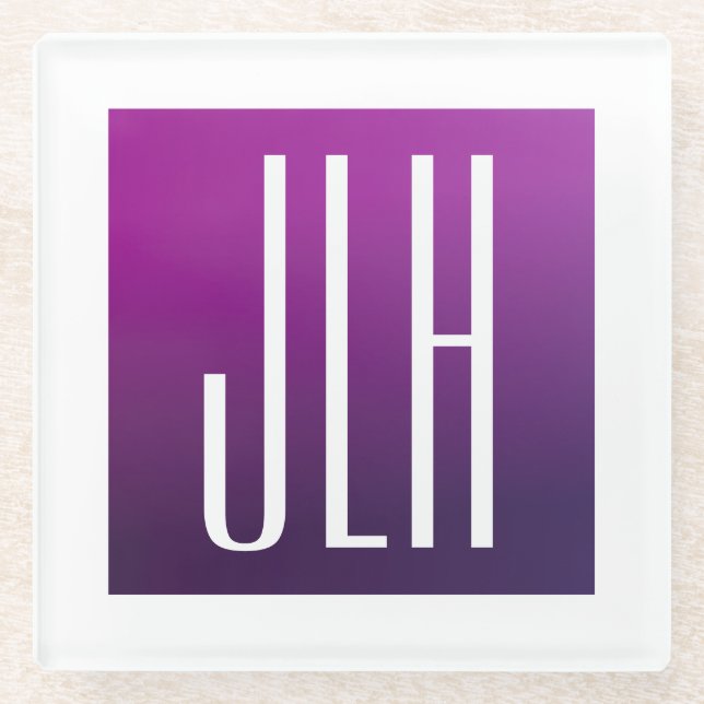 Lila Ombre- und White-Initialen oder andere Texte Glasuntersetzer (Vorderseite)