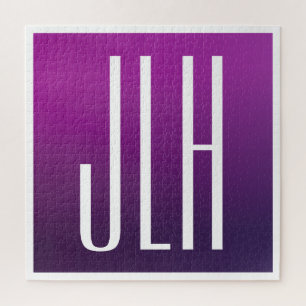 Lila Ombre & weiße Initialen oder anderer Text Puzzle
