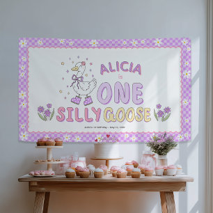 Lila One Silly Goose-Mädchen 1. Geburtstagsbackdro Banner