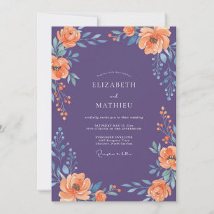 Lila opulente Hochzeitsblumen Einladung