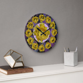 Lila Opuntia Kaktus mit ausgeschnittenen gelben Bl Große Wanduhr