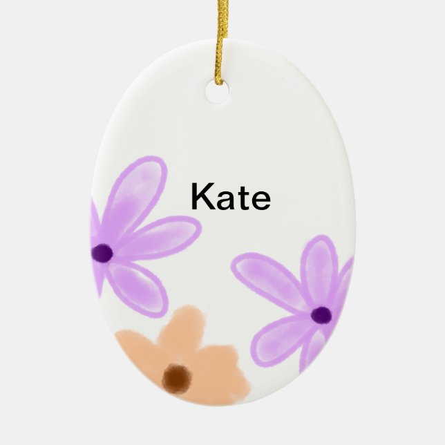 Lila orange abgeblümte Aquarellfarbe Name Text hin Keramik Ornament (Vorne)