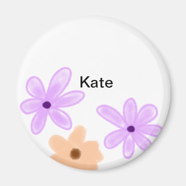 Lila orange abgeblümte Aquarellfarbe Name Text hin Magnet (Vorne)