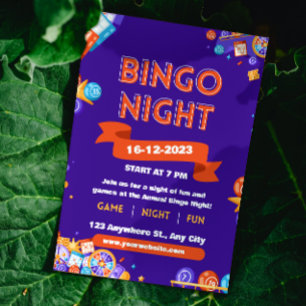 Lila & Orange Bingo-Spaßnacht-Einladung Fundraiser Einladung