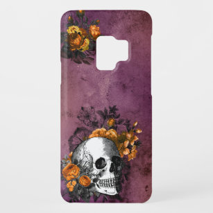 Lila orange Blumenschädel-Schwarzes Halloween Goth Case-Mate Samsung Galaxy S9 Hülle