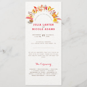 Lila Orange Boho Wildblume Foliage Hochzeit Programm