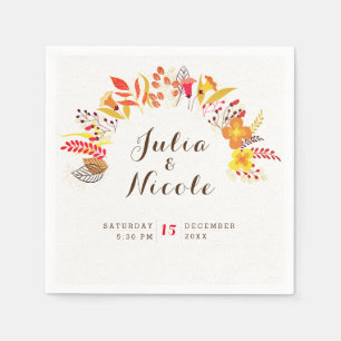 Lila Orange Boho Wildblume Foliage Hochzeit Serviette