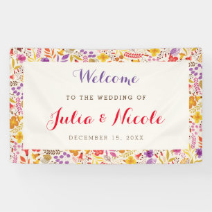 Lila Orange Boho Wildblumen-Hochzeit Banner