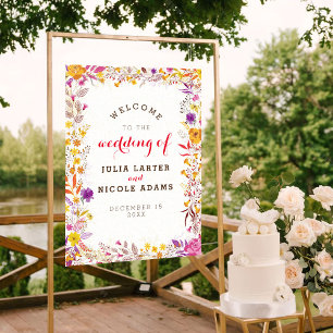 Lila Orange Boho Wildblumen-Hochzeit Poster