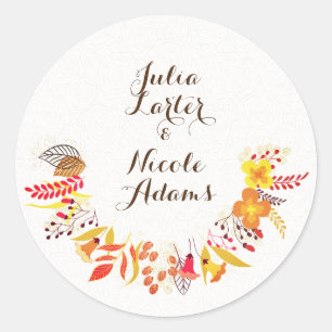 Lila Orange Boho Wildblumen-Hochzeit Runder Aufkleber