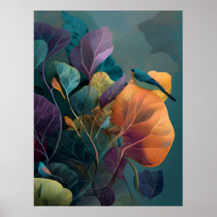 Lila Orange Botanische Vögel Wandposter Beschreibu Poster
