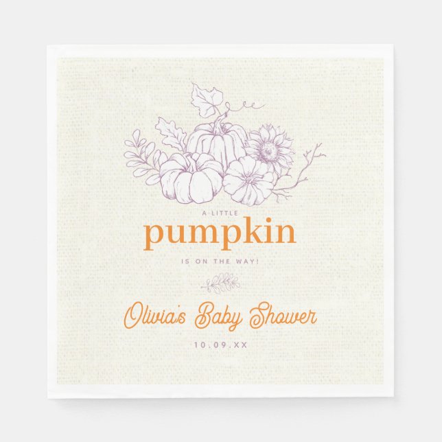 Lila Orange Burlap Little Pumpkin Baby Dusche Serviette (Vorderseite)