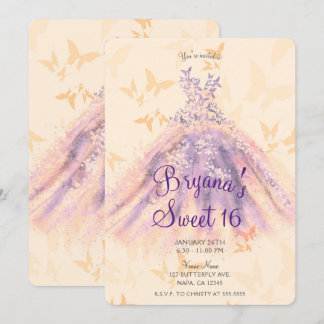 Lila Orange Butterfly Dance Dress Sweet 16 Party Einladung