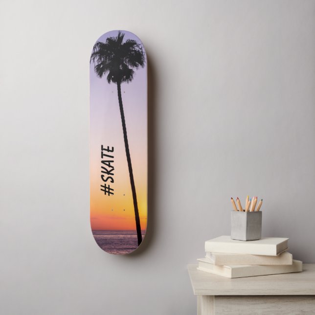 Lila Orange California Palm Tree Beach Sunset Skateboard (Wandkunst)