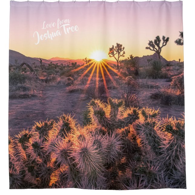 Lila Orange Cholla Cactus Joshua Tree Sunset Art Duschvorhang (Vorderseite)