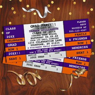 Lila Orange Concept Ticket Grad Party Einladung