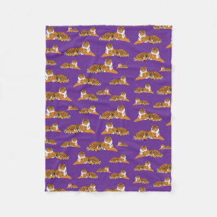 Lila Orange Dschungel Tiger Tier Muster Fleecedecke