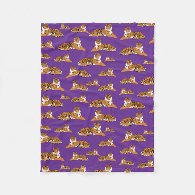 Lila Orange Dschungel Tiger Tier Muster  Fleecedecke (Vorderseite)