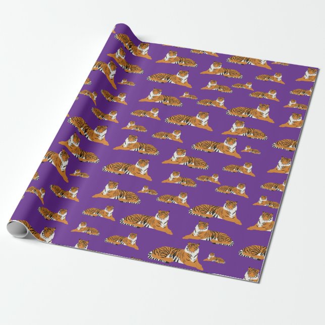 Lila Orange Dschungel Tiger Tier Muster  Geschenkpapier (Ungerollt)