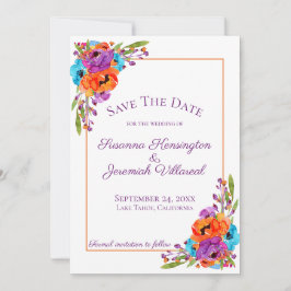 Lila Orange Floral Wasserfarbe Save the Date Pic