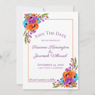 Lila Orange Floral Wasserfarbe Save the Date Pic