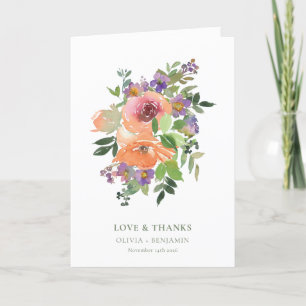 Lila Orange Floral Wedding Custom Message geklappt Dankeskarte