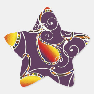 Lila orange-gelbes Paisley-Muster Stern-Aufkleber