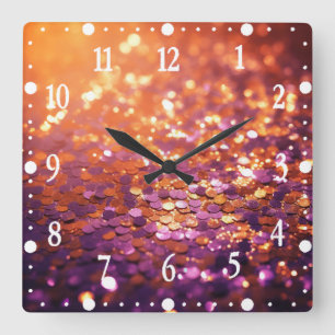 Lila Orange Glitter Hintergrund-77996 Quadratische Wanduhr