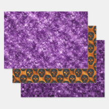 Lila Orange Glitter Totenkopf Halloween Muster