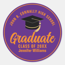 Lila Orange Graduate Custom 2024 Abschluss Runder Aufkleber