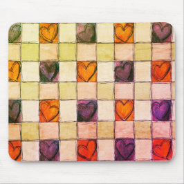 Lila orange-grünes Herzgingham-Mouse-Pad Mousepad