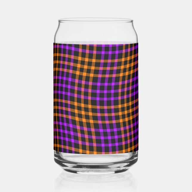 Lila Orange Karo Gingham Nahtloses Muster Dosenglas (Vorderseite)