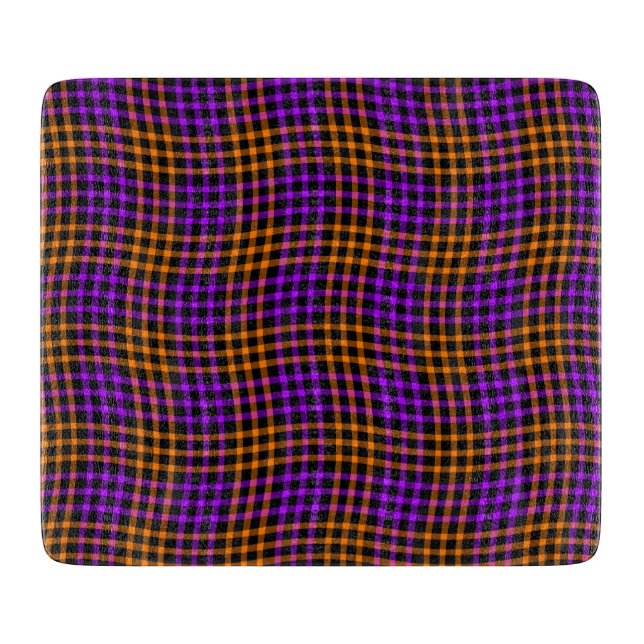 Lila Orange Karo Gingham Nahtloses Muster Schneidebrett (Vorderseite)