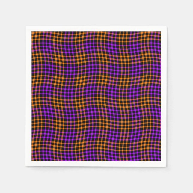 Lila Orange Karo Gingham Nahtloses Muster Serviette (Vorderseite)
