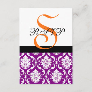 Lila orange Monogramm Damast-Hochzeit UAWG RSVP Karte