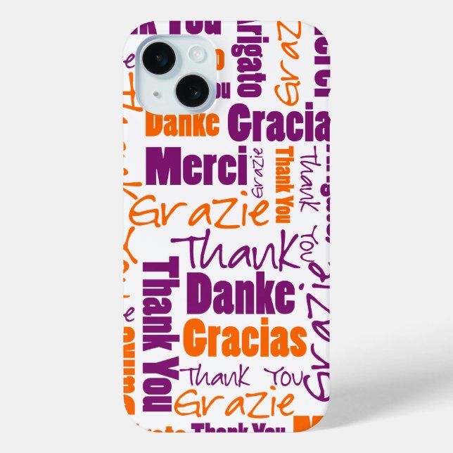 Lila Orange Multilingual Typografy Vielen Dank Case-Mate iPhone Hülle (Rückseite)