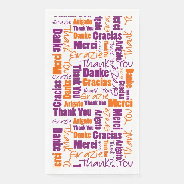 Lila Orange Multilingual Vielen Dank Typografie Serviette (Vorderseite)