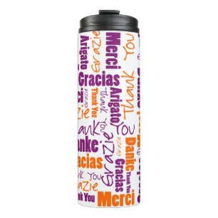 Lila Orange Multilingual Vielen Dank Typografie Thermosbecher