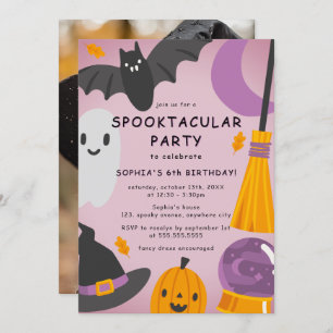 Lila Orange Niedlich Foto Halloween Kindergeburtst Einladung